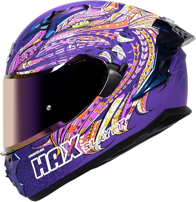 HAX Obsidian Pro Full Face Dual Visor Adult Motorcycle Helmet for Motorbike Street Bike with Pinlock Ready DOT Approved Slyer Purple L