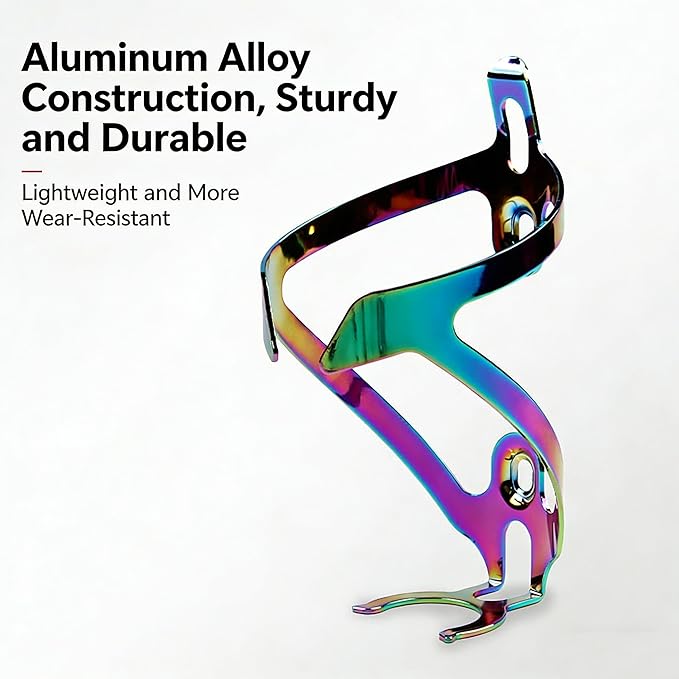 Ultra-Light Colorful Aluminum Alloy Bike Water Bottle Cage, Universal 360° Wrap Anti-Shake Bottle Holder for Mountain Road Bikes with Wrench & Screws (Silver)