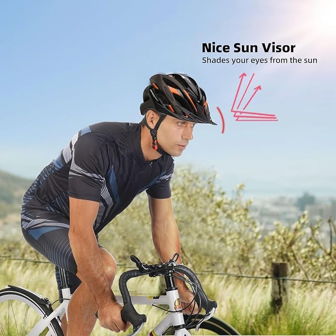 Basecamp Bike Helmet for Women Men with LED Safety Light Removable Sun Visor Lightweight Bicycle Helmet Adjustable Breathable Mountain & Road Cycling Helmets for Adult