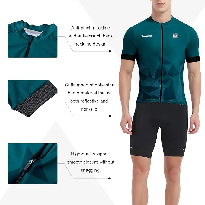 Santic Men’s Cycling Jersey Short Sleeve Bike Shirts for Men Bicycle Jacket with Pockets Breathable & Quick Dry Yorkson