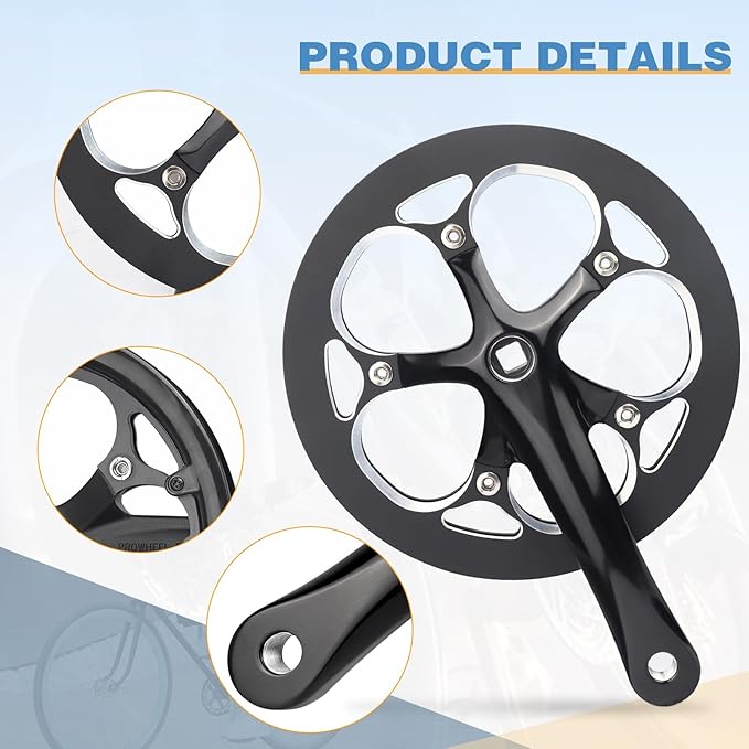 ZUKKA Bicycle Crankset 42/46/52 Teeth Aluminum Alloy Crankset with Double Chain Cover 170mm Arm for MTB Mountain Bike Compatible with 6/7/8/9/10 Speeds Bike Square Type