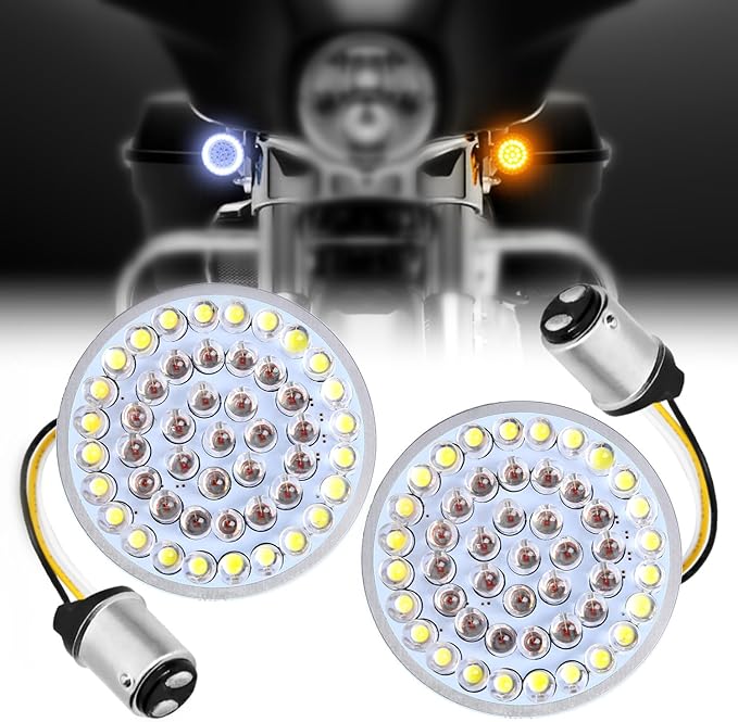 LX-LIGHT Pair 2'' Bullet Style 1157 Front LED Turn Signal Light Kit Compatible with Dyna Softail Touring Street Glide Road King 1986-2023 Honda Yamaha Motorcycles