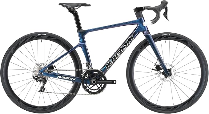 KABON Carbon Road Bike, T800 Carbon Fiber Frame 700C Road Bike with 18 Speeds Drivetrain, Integrated Carbon Handlebar, Disc Brakes Racing Bicycle for Men and Women
