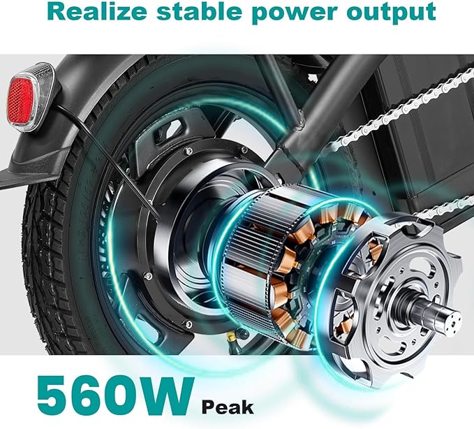 Electric Bike for Adults and Teens, 560-740W Motor, 20-25MPH Compact Commuter Folding Ebike, 32 Miles Range, 48V 10Ah Battery, 3-Level Pedal Assist, 14" Foldable Electric Bicycle, UL 2849 Certified