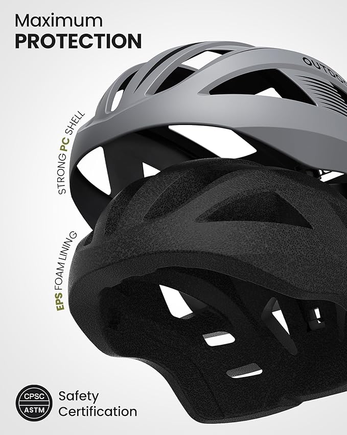 OutdoorMaster Adult Bike Helmet - Bicycle Helmet with Rechargeable Rear LED Light, Detachable Magnetic Goggles, Removable Sun Visor - Suitable for Commuting and Cycling for Men and Women