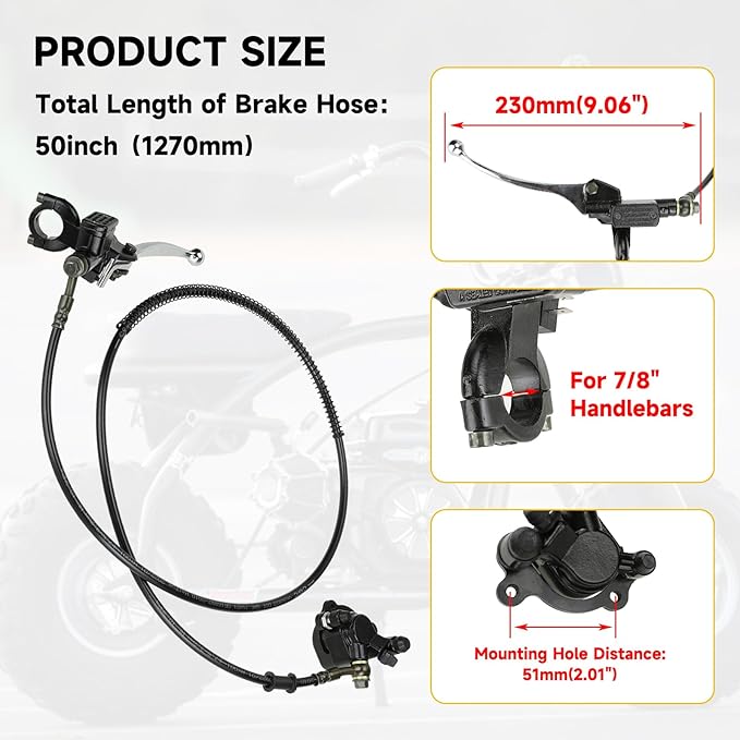 HIAORS Upgraded Hydraulic Brake Master Cylinder Caliper With Brake Pad Assembly Hose Tube for 97cc 2.8HP Baja Doodlebug Dirtbug DB30 Mini Bike Dirt Bike Moto Parts