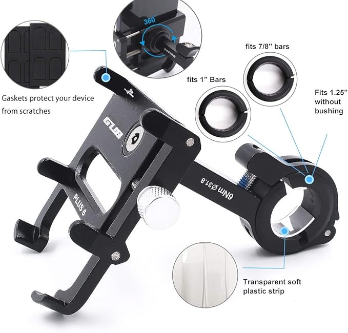 GUB Bike Phone Mount Holder, Aluminum Motorcycle Phone Holder Mount with 360° Rotation for iPhone 16 17 15 14 Pro Max Mini X XR Xs Plus, Samsung S25 S24 S22 4-7 Inch - Upgraded