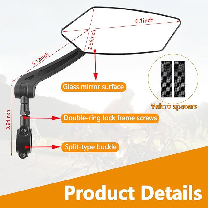 Foldable mirror for mountain bikes, 360-degree rotatable mirror, Bicycle Mirrors for Handlebars with Retractable & 360 ° Adjustable Lens （Right）