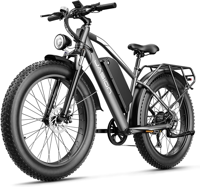 Jasion EB5 MAX Electric Bike for Adults with 2000W Peak Motor, 48V 15Ah (720Wh) Battery Electric Mountain Bike, 26'' x 4'' Fat Tire Ebike, 28+MPH Speed, Cruise Control, with Fenders, Rear Rack