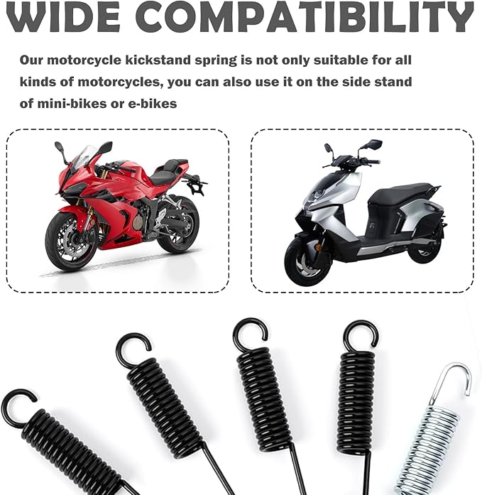 5PCS Motorcycle Kickstand Spring Kit,Sturdy Mini Bike Kickstand Springs Kit Includes 5 Lengths 120mm/75mm/100mm/90mm/110mm,Professional Motorcycle Accessories Side Stand Spring