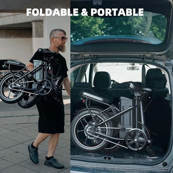 Electric Bike for Adults with Upgraded Odometer, Folding Ebike, 3 Ride Mode, Dual Disc Brake, 20-35 Miles Range & Max 20 Mph, Fork Suspension, Removable Battery, Electric Bicycle for Commuter