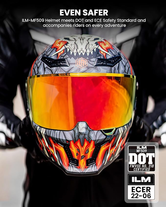 ILM Motorcycle Helmets for Adult Men Women Full Face DOT ECE Powersports Dual Visor Street Racing Helmet with Pinlock Cascos para Motos Model MF509 (Day1 Orange, S)