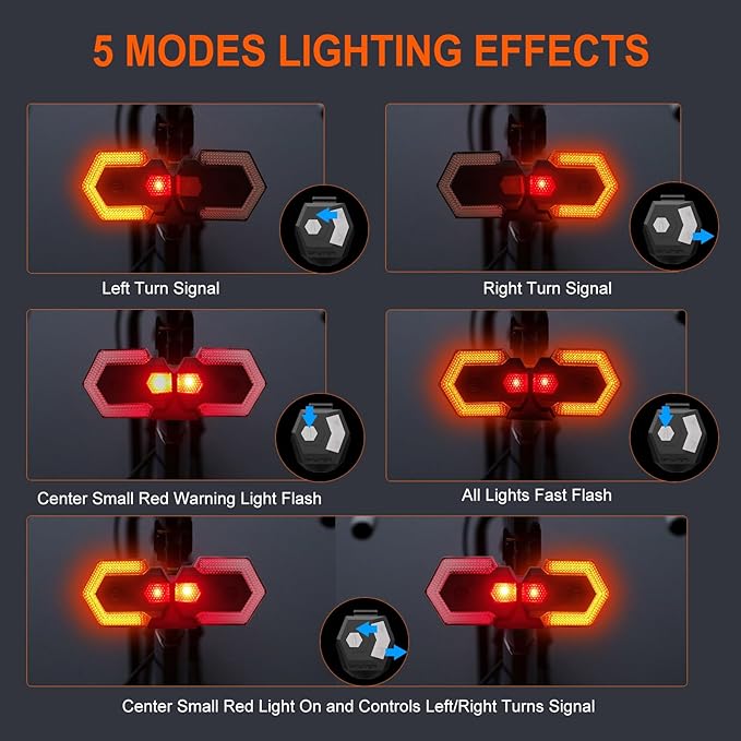 GOLDFOX Bike Turn Signals Front and Rear, USB Rechargeable Bike Tail Light with Bicycle Horn, Wireless Waterproof Bike Rear Light for for Road Cycling Safety