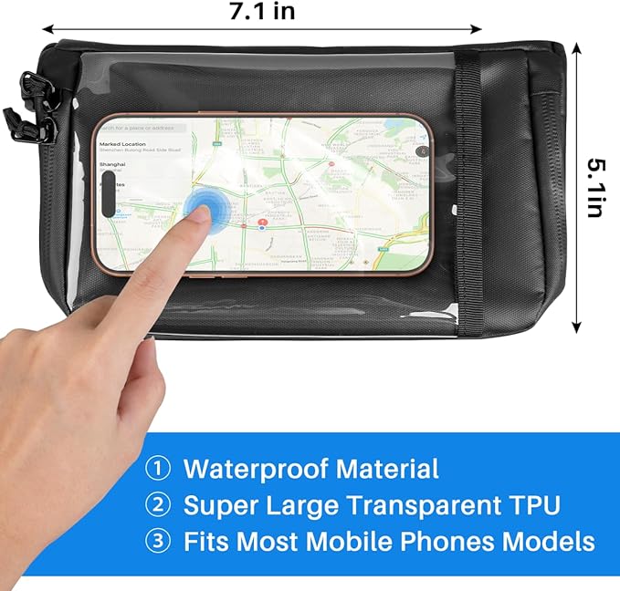 WOTOW Bike Waterproof Handlebar Bag, Bicycle Front Basket Pack with Touch Screen Phone Holder, Reflective Storage Pouch 3L for Men Women Kids Outdoor Road MTB Cycling