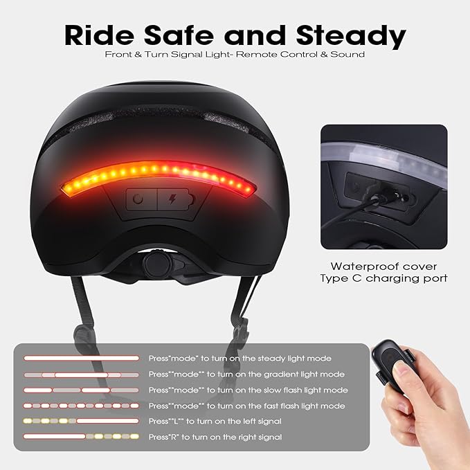 Shinmax Bike Helmet with Turn Signals, NTA Certified up to 45km/h, Bicycle Helmet for Men Women with USB Rechargeable Rear Light, Viser, Cycling Helmet for E-Bike & S-Pedelec,Scooter, Commuter, Adults