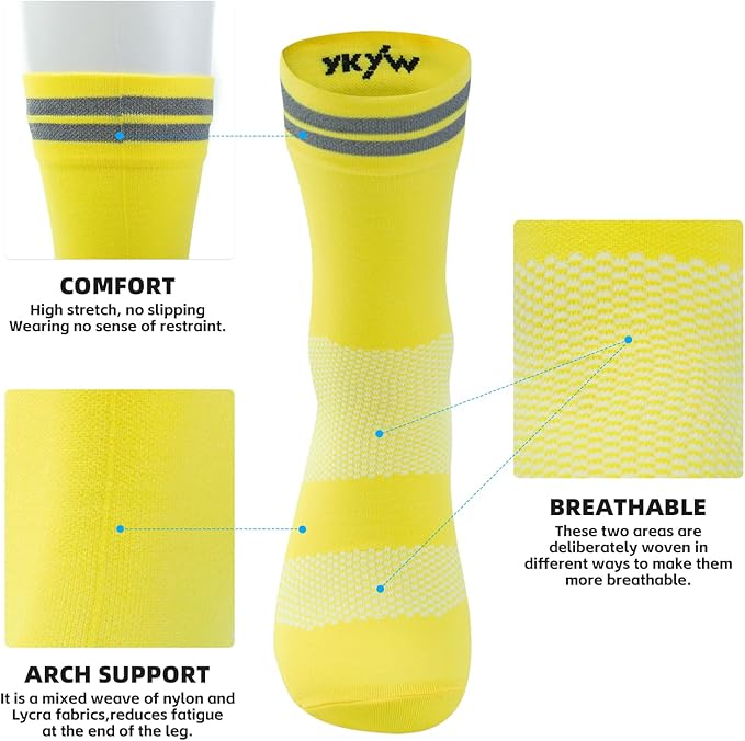 YKYWBIKE Cycling Socks for Men Women-Athletic Crew Bike Socks,Compression Biking Socks for Men Cycling,MTB Riding Socks