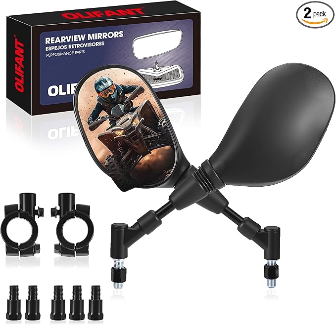 ATV Motorcycle Rearview Side Mirrors Universal 360 Degrees Ball-Type Adjustable 7/8" Handlebar Mount 8mm 10mm Adapters for ATV Scooter Moped Polaris Sportsman Honda Rincon