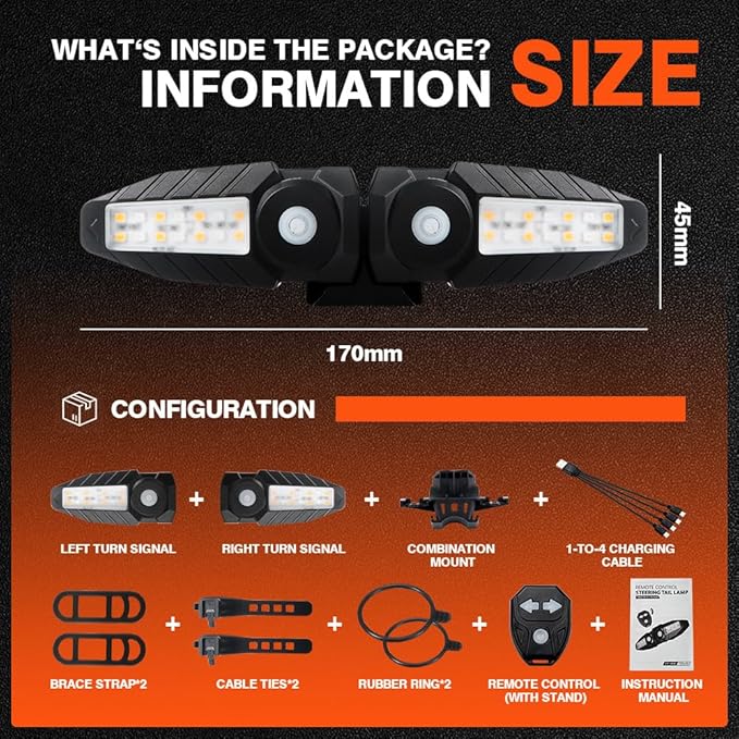 Teguangmei Upgrade Bike Tail Light with Projection USB Rechargeable Bike Turn Signals 150 Lumen Ultra Bright Turn Signals for Bicycle with Alarm Horn Bicycle Rear Light for Night Riding, 5 Mode