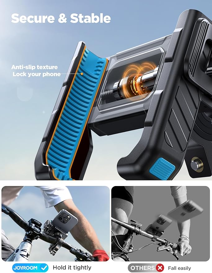 JOYROOM Motorcycle Bike Phone Holder Mount - [Not Block Camera] Bicycle Phone Holder Handlebar Cell Phone Clamp - [Silicone Wrapped] Scooter Phone Holder for iPhone Samsung 4.7''-7'' Smartphones, Blue