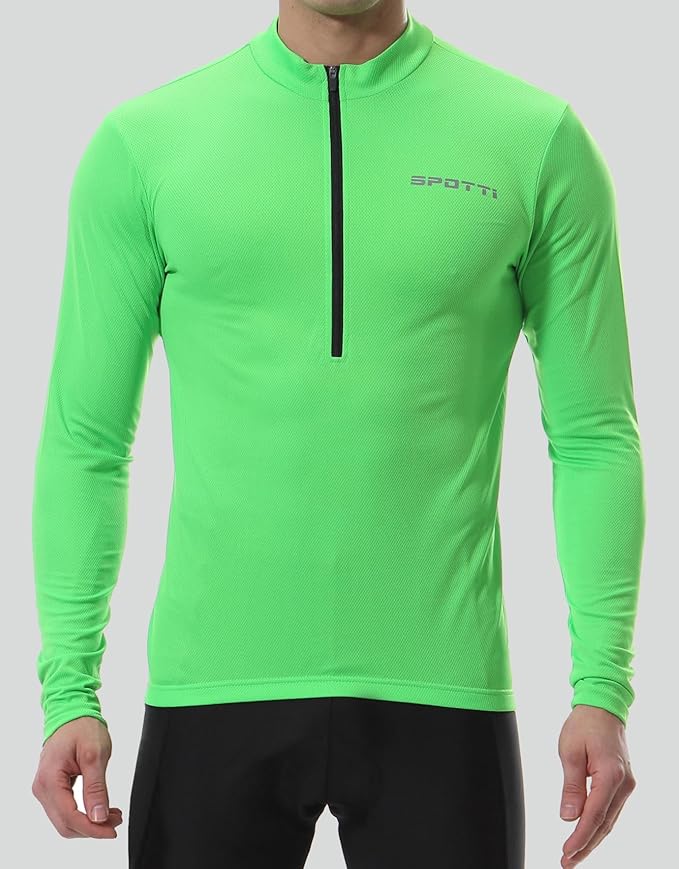 Spotti Men's Cycling Bike Jersey Long Sleeve with 3 Rear Pockets - Moisture Wicking, Breathable, Quick Dry Biking Shirt