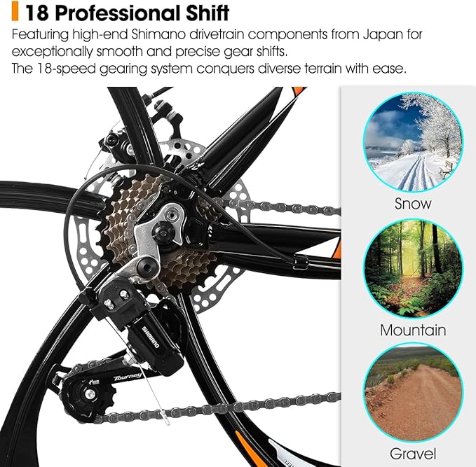 HILAND 26" MTB Mountain Bike for Men Women Adults, 18-Speed, Disc Brake, Lightweight Aluminum Frame, 3/6 Spoke Wheel