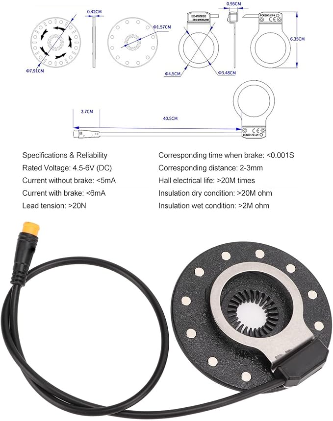 Pedal Assist Sensor, High Sensitivity 12 Magnets Right Dual Hall Speed Sensor for Electric Mountain Bikes Cyclists Commuters Trail Riders (Small Hole 2.8 X 3.7 X 5.7in)