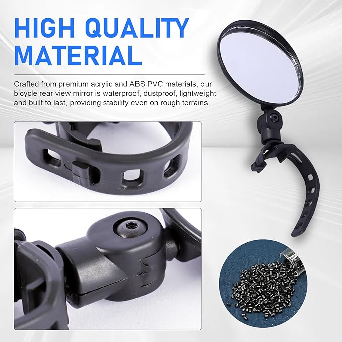 2 PCS Bike Handlebar Mirror, Scratch Resistant Bike Rear View Mirror Glass, Adjustable and Rotatable Bike Mirror Handlebar Mount (Black)