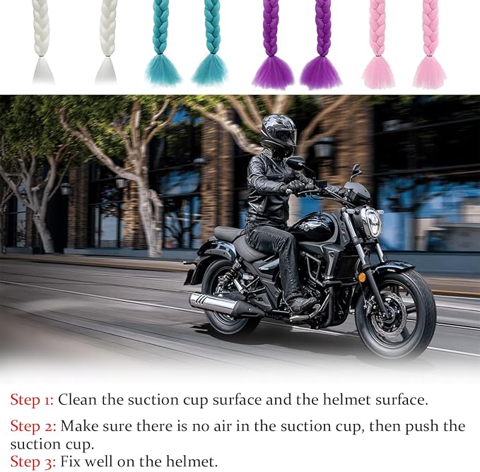 Helmet Pigtail Braids, 2PCS Motorcycle Helmet Ponytail Hair Tails Braid with Detachable Suction Cup, Hel-met Not Included, Bike Decoration Accessories, Universal for Bicycle Motorbike (Style4)
