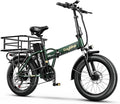 Foldable Electric Bike for Adults, 30+MPH, 48V 20Ah Removable Battery up to 80Miles, 20" Fat Tire 1000W Dirt Ebike Adult Electric Bicycle for Commute Mountain Square Tube E Bike Green with Rear Basket