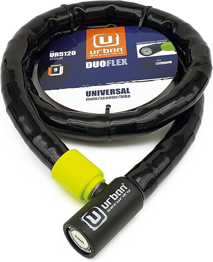 Urban UR5120 Phyton Cable Lock, Reinforced Steel Cable with Very Flexible Articulated Shielding, High Security Lock, Anti Theft Armored Cable for Motorcycle, Electric Bicycle, Scooter, 120cm/3,9ft