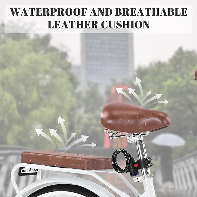24/26 Inch Foldable Beach Cruiser Bike for Women, 7 Speed Folding Bikes for Adults, Womens City Bike with Basket & Adjustable Seat, Step Through Commute Bikes for Women Adults