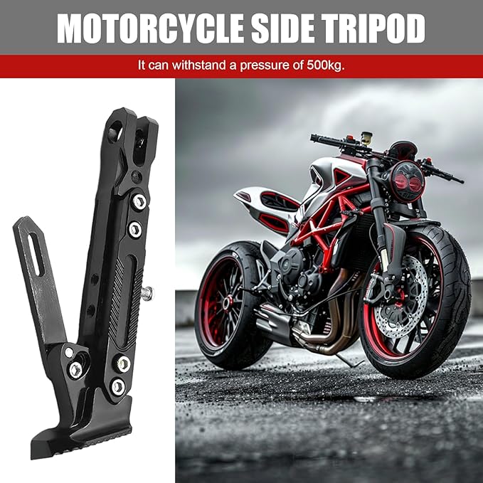 Motorcycle Kickstand, Height Adjustable Foot Side Support Parking Kickstand, Aluminum Alloy Tripod Holder Foot Side Support Stand Modified, Universal for Scooter Motorbike Motocross (Black)