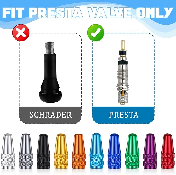 40 Pieces Presta Valve Caps, 10 Colors Bike Valve Cap, Aluminum Presta Valve Cover for Presta/French Valves Bike Tire Caps MTB Road Racing Bicycle, Hybrid Bike, Fat Bike, E-Bike, Rocket Style