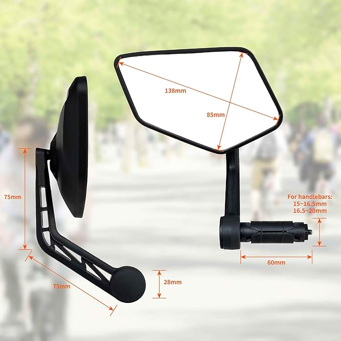 Bike Mirror for Handlebar, HD Glass Lens Scratch Resistant and Fall Resistant Bicycle Mirror, Adjustable Bar End Rear View Mirror for E-bike, Mountain Bike & City Bikes (Left 0.59-0.78")