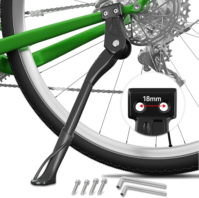 Bike Kickstand 18mm Hole Spacing for 26-29 Inch Adult Bike, Adjustable Aluminum Alloy Bicycle Kickstand, Sturdy and Non-slip Mountain/Road/E-Bike Kick Stand