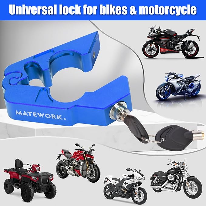 Motorcycle Lock Anti Theft Heavy Duty, Motorcycle Handlebar with Helmet Lock, Universal Motorcycle Blue