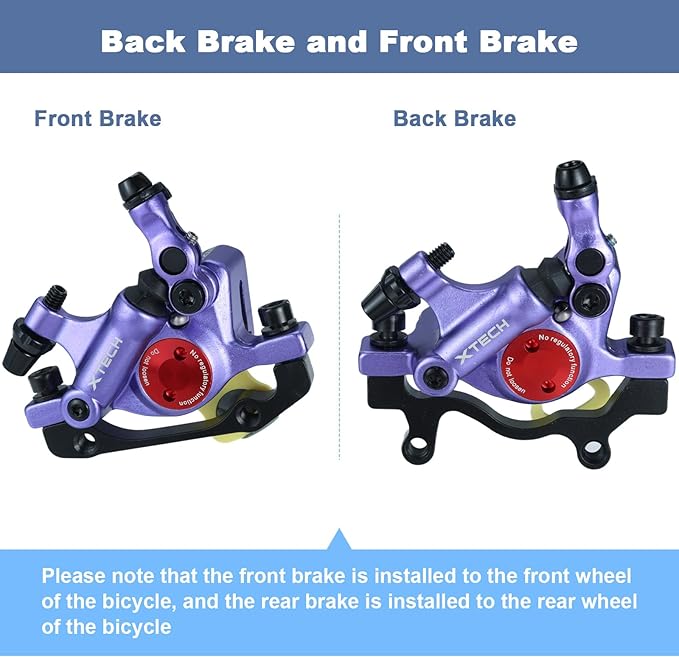 HB-100 Line Pulling Hydraulic Disc Brake Calipers，Mechanical Disc Brakes for MTB, Mountain Bike, E-bike and Electric Bike 2PCS Front/Rear Black/Red/Gold (Purple)