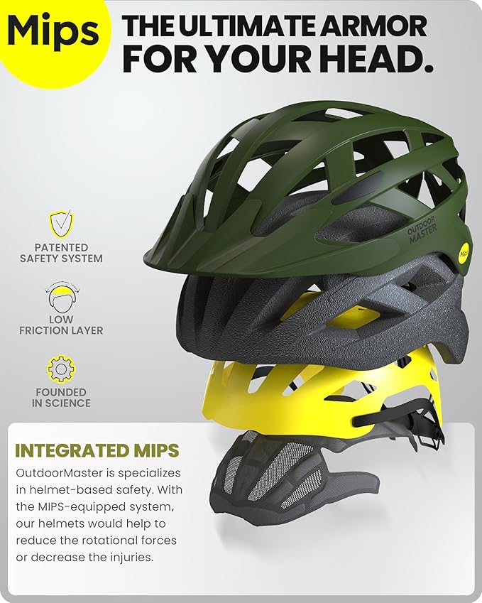 OutdoorMaster Gem Recreational MIPS Cycling Helmet - Two Removable Liners & Ventilation in Multi-Environment - Bike Helmet in Mountain, Motorway for Youth & Adult