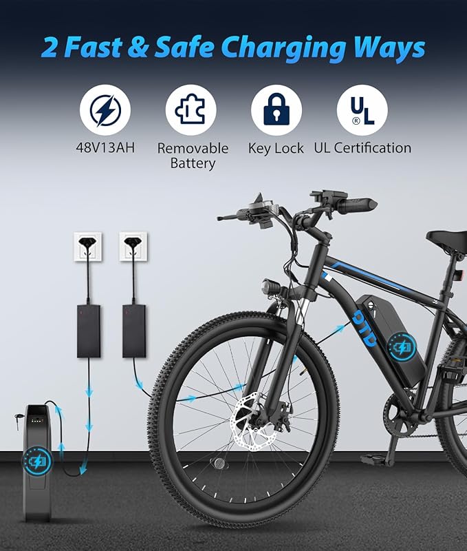 28 MPH Electric Bikes for Adults 1600W Peak Motor EBike 26 inch 90 Miles Max Range Mountain Ebikes with 48V Removable Battery Electric Bicycle with Front Suspension 7 Speed E Bike