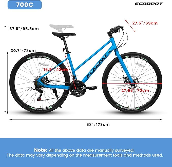 700C Hybrid Road Bike for Men & Women, 7/16/21/24 Speed, Lightweight Aluminum/Carbon Steel Frame Road Bike, Commuting/Racing Bike, Multiple Colors