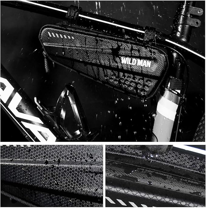 Bike Frame Bag, Waterproof Bicycle Bag Cycling Front Top Tube Pouch Pannier Bike Triangle Bag Front Saddle Frame Pouch for Outdoor MTB Road Mountain Bike Crossbar Storage Bags with Reflective Stripe