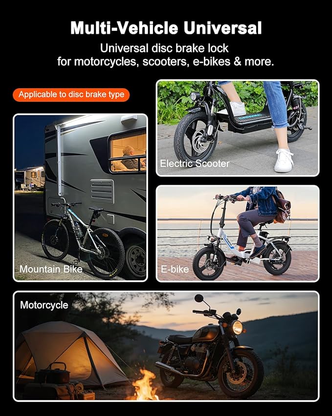 Motorcycle Disc Brake Lock, Motorcycle Locks Anti-Theft High Security 4-Digit Code Wheel Brake Lock Waterproof Alloy with Reminder Cable and Keys for Motorbike, E-Bikes, Scooters, Mountain Bike