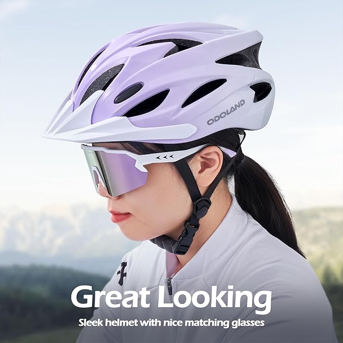 Odoland Adult Bike Helmet and Cycling Sunglasses Set for Men & Women, Safety Certified Bicycle Helmet with UV Protection Glasses for Mountain, Skating, Road, City Commuting & Outdoor Riding