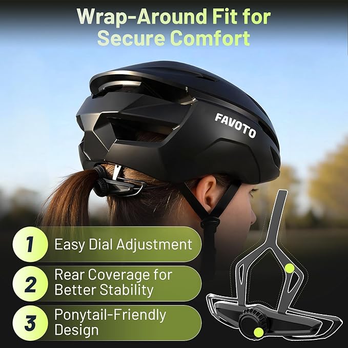 Favoto Adult Bike Helmet for Men & Women, Lightweight Cycling Helmet with Adjustable Fit, Sleek Streamlined Design, Road Commuter & Mountain Riding