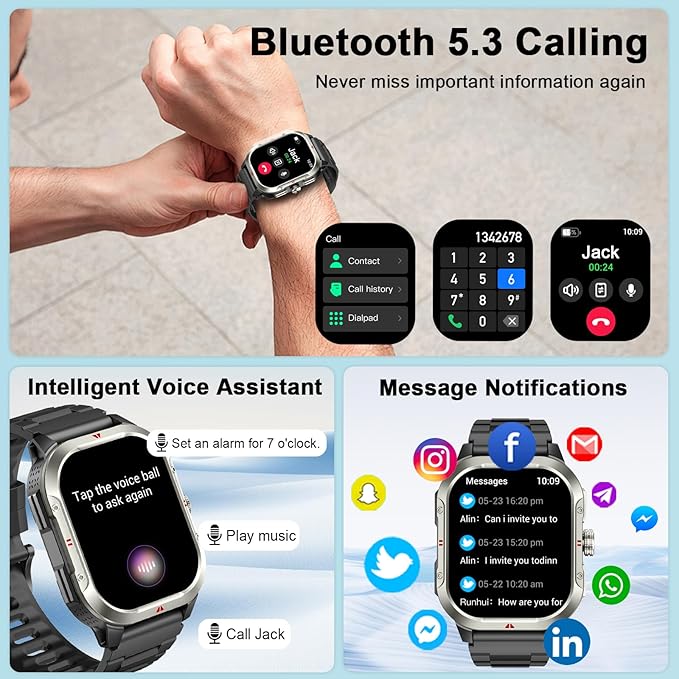 Smart Watch for Men Women GPS, Military 2.06" Fitness Tracker with Bluetooth Calling, Smartwatch Heart Rate Sleep SpO2 Step Counter, Voice Assistant, Activity Tracker 100+ Sport Modes for Android iOS