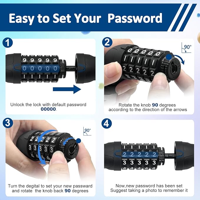 NDakter Bike Lock, 5 Digit Combination Heavy Duty Anti Theft Bicycle Chain Lock, 2.62/3.2/4.27/5/6Ft Long, High Security Resettable, Suitable for Bike, Scooter, Door, Gate, Fence-4/6mm Thick