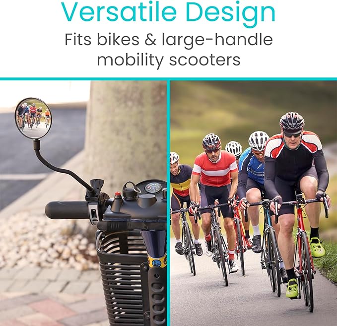 Vive Rear-View Side Mirror - Designed for Scooters, Bikes, Motor Vehicles, Bicycles, Handlebars - Clamp On Scratch Resistant Glass - 360 Rotatable, Adjustable, Universal Fit, Wide Angle Safety Support