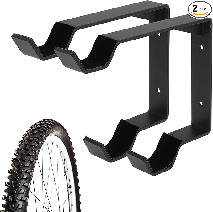 2 PCS Bike Wheel Rack Wall Mount, Carbon Steel Bicycle Wheel Holder Wall Mount for Garage Indoor Outdoor, Vertical Bike Tire Hanger Double Bicycle Tire Hook, with Screws Paddings