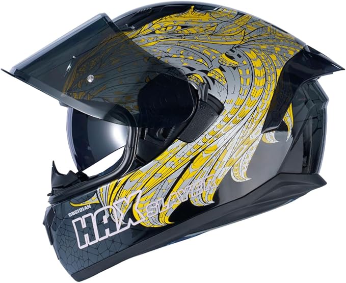 HAX Obsidian Full Face Dual Visor Adult Motorcycle Helmet for Motorbike Street Bike with Pinlock Ready DOT Approved Slayer Gold M