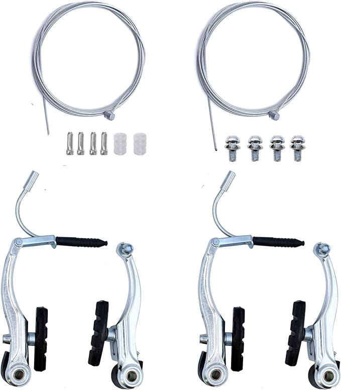 2 Pairs Bike Brakes, Universal Complete V Bike Brakes Set, Mountain Bike Replacement for Most Bicycle,Road Bike Brakes Cables with Front Back Wheels End Caps,End Ferrules -Black